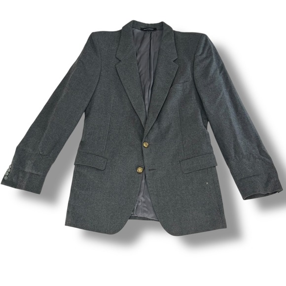 Vintage Yves Saint Laurent Wool‎ Blazer Gray Gold Buttons Mens Sport Coat